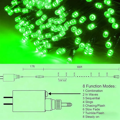 HOME LIGHTING 200 LED 66FT Christmas String Lights, St Patricks Day Fairy Lights with 8 Lighting Modes, String Mini Light Plug in for Indoor Outdoor Tree Garden Wedding Party Decoration, Green