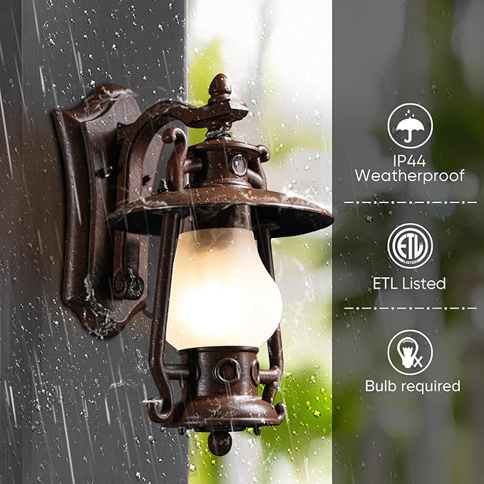GZBtech Small Rustic Lantern Wall Sconce Outdoor & Indoor, Waterproof Vintage Oil Rubbed Bronze Wall Lamp with Frosted Shade, Wall Mounted Lighting Fixture for Garage Front Door, UL Listed