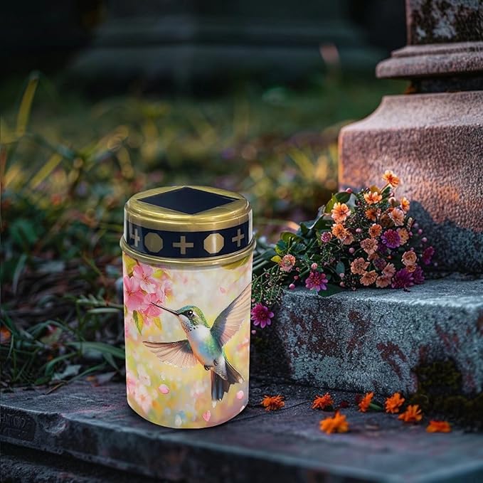Hummingbird Cemetery Candles for Grave Solar Patio Lights Outdoor Waterproof Grave Solar Lights Solar Cross Garden Lights Outdoor Decorative Flameless Solar Powered Light for Prayer