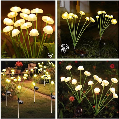 Solar Garden Lights Outdoor Waterproof, 2 Pack 16 LED Mushroom Solar Lights, Sway by Wind Mushroom Light Jellyfish Light for Patio Yard Garden Landscape Pathway Lawn Decor Warm White