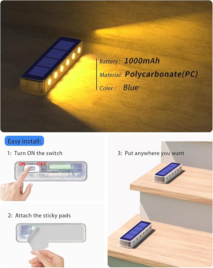 Solar Step Lights for Outside, 2 Pack Solar Stair Lights, Warm White Outdoor Deck Light Waterproof, Outdoor Light Solar Powered for Deck, Dock, Pathway, Porch, Path, Ground, Backyard