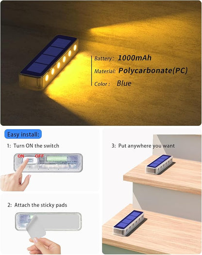 Solar Step Lights for Outside, 2 Pack Solar Stair Lights, Warm White Outdoor Deck Light Waterproof, Outdoor Light Solar Powered for Deck, Dock, Pathway, Porch, Path, Ground, Backyard