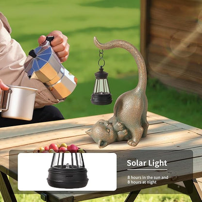 Solar Cat Garden Statue Outside Decor with Lantern for Yard Art Lawn Ornaments Porch Patio Balcony Housewarming Gifts Birthday Gift for Grandma Mom Women Sister Lover