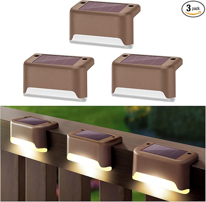 DenicMic 3 Pack Solar Deck Lights Fence Post for Patio Pool Stairs Step, Waterproof LED Outdoor (Warm White)