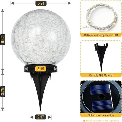 HOTEAGLE Solar Globe Lights Outdoor Waterproof-Large 2-Pack Solar Balls Lights for Outside Garden-Cracked Glass Ball Outdoor Solar Lights-Solar Orbs for Garden Patio & Lawn Backyard Decor
