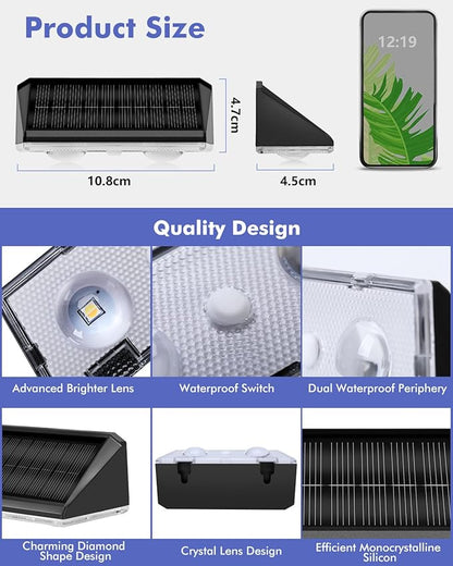 Solar Fence Lights Outdoor 12 Pack, IP65 Waterproof Fence Lights Solar Powered, 3 Modes(Warm/Neutral/Cool White) Solar Deck Light with Auto ON/OFF, LED Lens for Deck/Wall/Step/Patio/Pool/Backyard