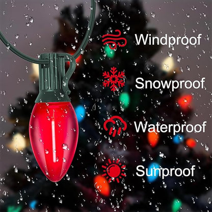C7 LED Multicolor Christmas String Lights, 25FT with 27 Clear Bulbs, Hanging Outdoor Christmas Decorations for Tree, Patio, Garden, Yard