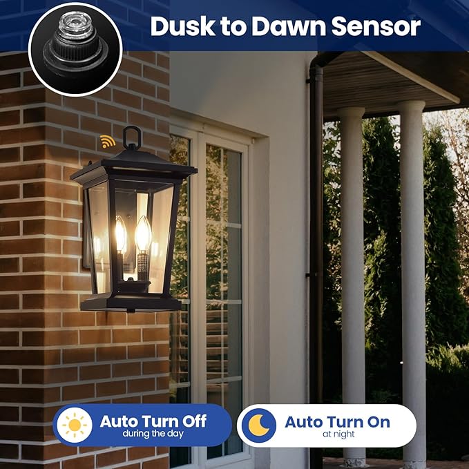 Dusk to Dawn Outdoor Wall Lantern, Large Exterior Wall Sconce Light Fixture with E12 Base, Waterproof Wall Mount | Lumora