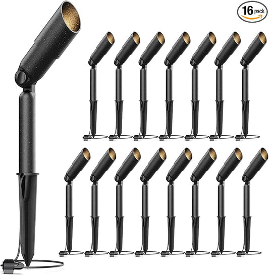 VENUS MANUFACTURING 16 Pack Low Voltage LED Spotlight 12V Outdoor Spot Lights Landscape Lighting 3 Watt 3000K Warm White Light Weatherproof Spot Light for Garden Trees with Spike & Connector