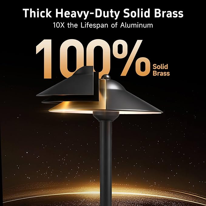 Gardenreet Brass Low Voltage Pathway Lights (9" Shade, 23.5" Tall) - Black 12V Path Light Waterproof, Wired Outdoor | Lumora