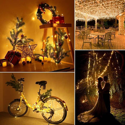 Lomotech Solar String Lights Outdoor - 2 Pack Total 66ft 200LED Solar Fairy Lights Waterproof 8 Modes Twinkle Lights for Outdoor, Patio, Garden, Yard, Party, Wedding, Tree Decoration (Warm White)