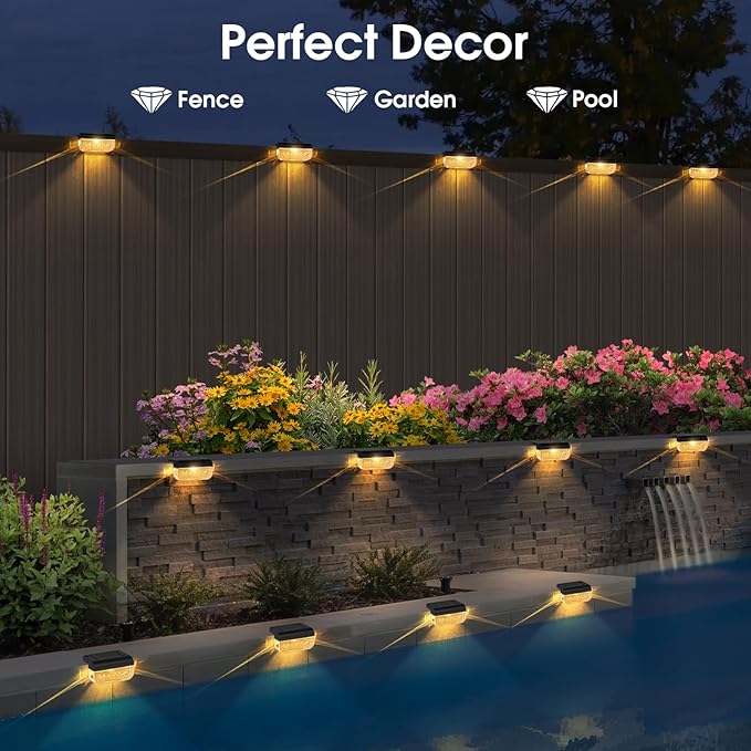 Solar Deck Lights 8 Pack, Solar Lights Outdoor Waterproof for Outside, Stairs, Step, Fence, Yard, Garden, Patio | Lumora