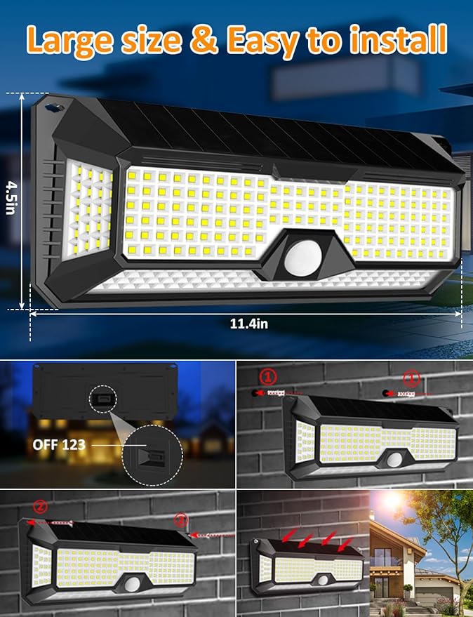 Solar Outdoor Lights - 4000Lm 268 LED Motion Sensor Lights Outdoor, IP65 Waterproof Led Security Lights Bright | Lumora
