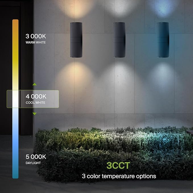 ASD 2 Light LED Indoor & Outdoor Wall Light Fixture with Emergency Battery Backup | 18W 1676LM 3000K-5000K 120-277V Cylinder Up Down Lights | Exterior Wall Sconce Porch & Patio | Black, ETL