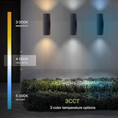 ASD 2 Light LED Indoor & Outdoor Wall Light Fixture with Emergency Battery Backup | 18W 1676LM 3000K-5000K 120-277V Cylinder Up Down Lights | Exterior Wall Sconce Porch & Patio | Black, ETL 6 Pack