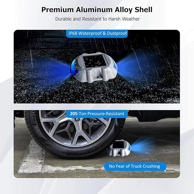 Solar Deck Lights LED Driveway Lights Solar Powered Dock Light Outdoor IP68 Waterproof Road Markers for Step Sidewalk Stair Boat Garden Ground Pathway Yard (Blue, 1 Pack)