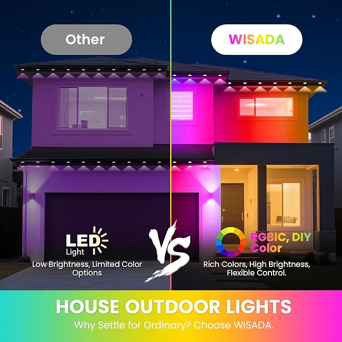Permanent Lights for Outside House, 50 FT RGB Women's Day Outdoor Lights, App, Bluetooth Music, Ip67, Christmas Permanent Led Outdoor Lighting for Soffit Fence Garage Landscape Patio.