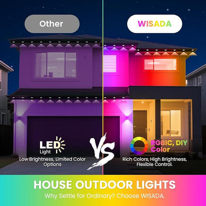 Permanent Lights for Outside House, 50 FT RGB Women's Day Outdoor Lights, App, Bluetooth Music, Ip67, Christmas Permanent Led Outdoor Lighting for Soffit Fence Garage Landscape Patio.