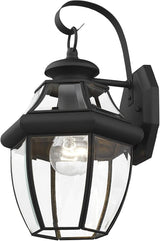Livex Lighting 2151-04 Monterey 1 Light Outdoor Black Finish Solid Brass Wall Lantern with Clear Beveled Glass, 13" | Lumora