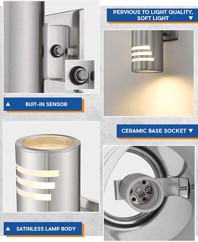 TENGXIN 2 Pack Dusk to Dawn Patio Wall Light Cylinder,Up Down Modern Outdoor Wall Sconce with Stainless Steel | Lumora