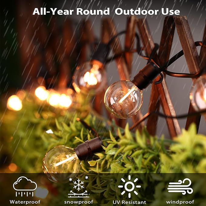 Homevenus Outdoor String Lights Waterproof G50 Smart Globe 48ft-18bulbs Dimmable Warm White App Control 2.4GHZ WiFi Alexa Google Patio Cafe Balcony Backyard Porch