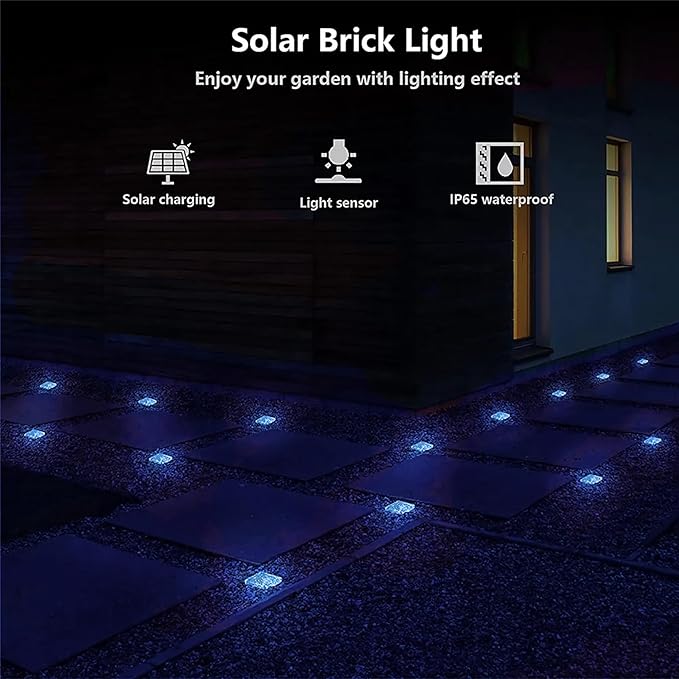 keeda Solar Brick Lights Waterproof Solar Path Ice Cube Lights Outdoor LED Decorative Ice Block Floor Tile Lights for Garden, Pathway, Patio, Walkway (Blue, Pack of 4)