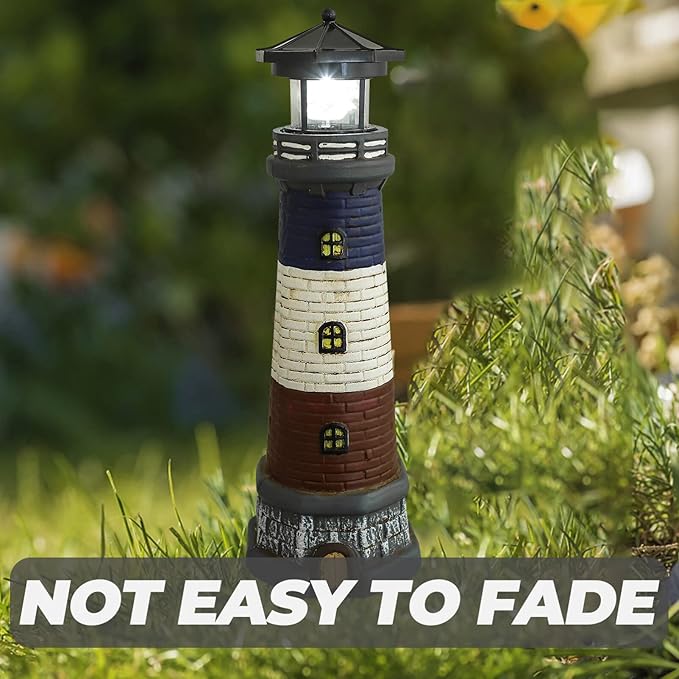 GANAZONO Solar Lighthouse Garden Lights Outdoor Waterproof Resin Lighthouse Statue Lamp for Patio Yard Lawn Landscape Decoration