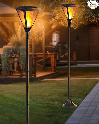 iBaycon 2 Pack 54" Solar Flame Post Lights, Flickering Flame Solar Lamp Post Lights Outdoor Waterproof for Yard Lawn Patio Decor