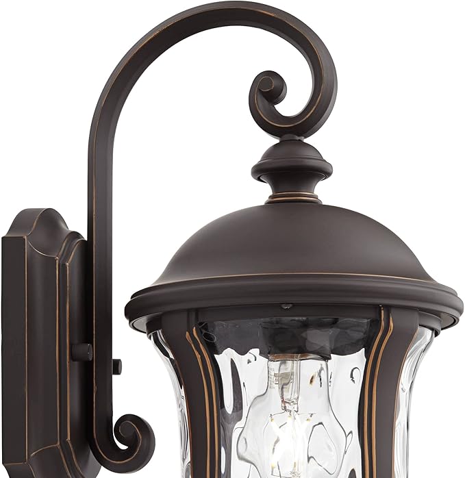 John Timberland Park Sienna Vintage Outdoor Wall Light Fixture Bronze 16 3/4" Clear Hammered Glass Downbridge for Exterior House Porch Patio Outside Deck Garage Yard Front Door Garden Home