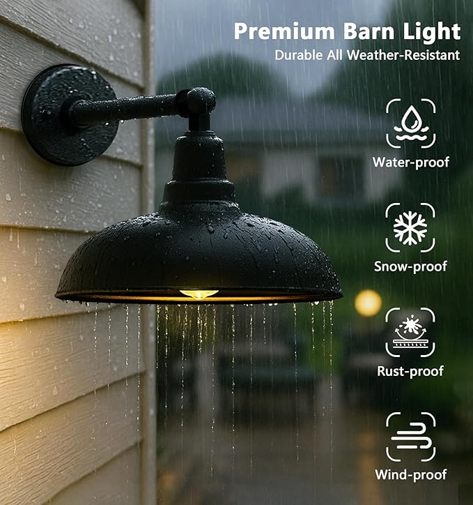 14" Outdoor Gooseneck Barn Lights - Durable Wall Mount Lights, Weatherproof and Rustproof, Rustic Farmhouse Style | Lumora