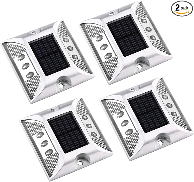 Aolyty Solar Driveway Marker Lights Outdoor, IP68 Waterproof Solar Dock Lights, Bright Warning Flashes Lights Reflective Road Marker for Deck Sidewalk Stair Garden Pathway (White, 4 Pack)