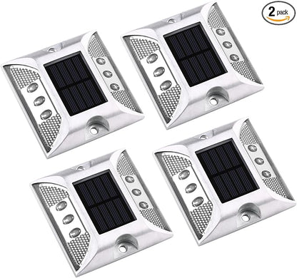 Aolyty Solar Driveway Marker Lights Outdoor, IP68 Waterproof Solar Dock Lights, Bright Warning Flashes Lights Reflective Road Marker for Deck Sidewalk Stair Garden Pathway (White, 4 Pack)