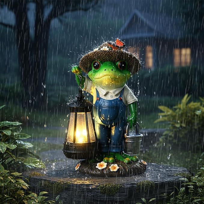 Solar Garden Decor - Frog Statues with Lantern 9" Resin Solar Frogs for Outdoors Patio Yard Porch Lawn Balcony Decor Ideas Animal Lover Gardening Gifts for Women Mom Wife