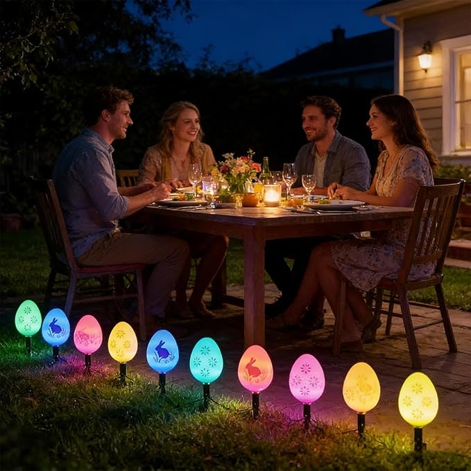 Easter Solar Pathway Lights | 3.5m Holiday Lighted Decoration with Stakes | Colorful Solar String Light - for Garden Yard Courtyard Pathway Driveway Patio Lawn