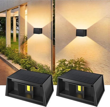 CORESLUX Solar Fence Lights Outdoor, Up and Down Outdoor Wall Lights, IP65 Waterproof Solar Fence Lights, Warm Outdoor Solar Lights for Backyard/Railing/Wall/Step/Patio, 2PCS