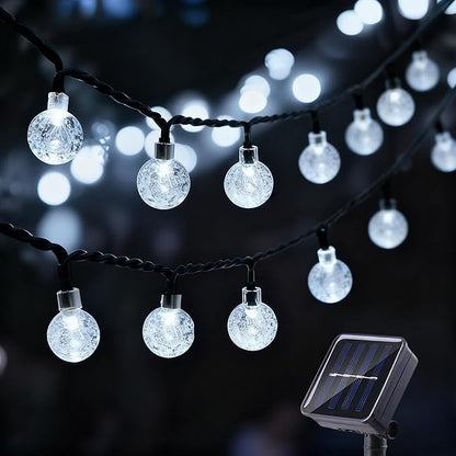 20 LED Crystal Globe Solar String Light Extra-Bright Outdoor Lights with 8 Lighting Modes Waterproof Solar Powered Patio Hanging Light for Garden Yard Porch Wedding Party Decor(White)