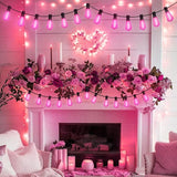 LAMPHOME 2-Pack 26Ft ST38 Pink Valentine's Day Patio Lights ，Outdoor String Lights with 12+1 ST38 Edison Bulbs | Lumora
