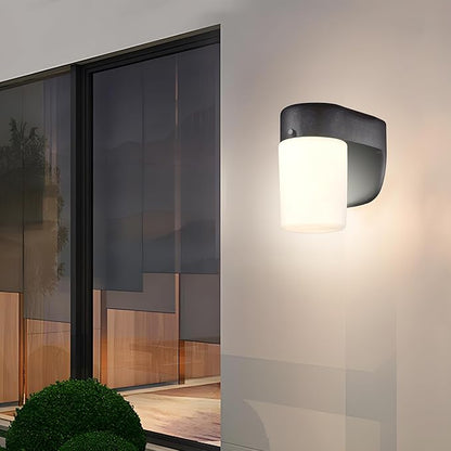 6106700 One-Light Dimmable LED Outdoor Wall Fixture with Dusk to Dawn Sensor, Black Finish with Frosted Opal Glass