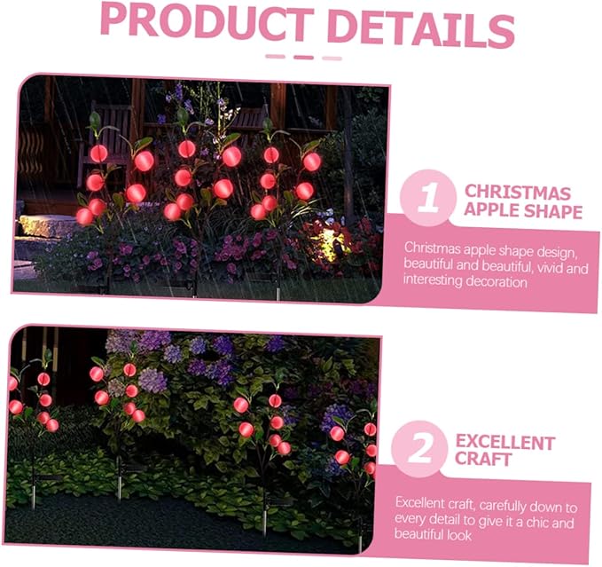 Led Apple-Shaped Solar Lawn Light Outdoor Garden Decoration Automatic Dusk to Dawn Function for Pathway Villa and Holiday Events White Light
