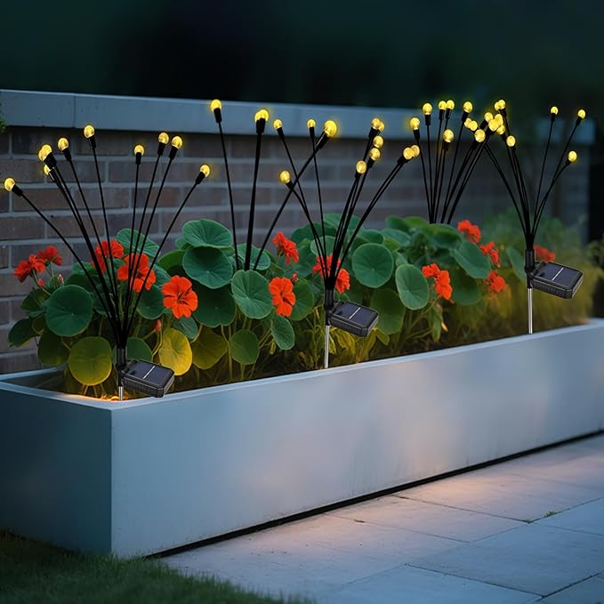 Firefly Solar Garden Lights, 10 LED Crystal Ball Sway by Wind, Outdoor Fairy Lights for Yard Patio Flower Bed Pathway Wedding Halloween Christmas Holiday Decoration (Warm, 2)