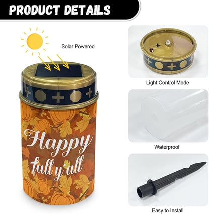 Happy Fall Yard Solar Walkway Lights for Outdoor Pathway Lights Solar Powered Lantern Solar Stake Lights Waterproof Halloween Lights Solar Garden Lights Decor for Yard Patio