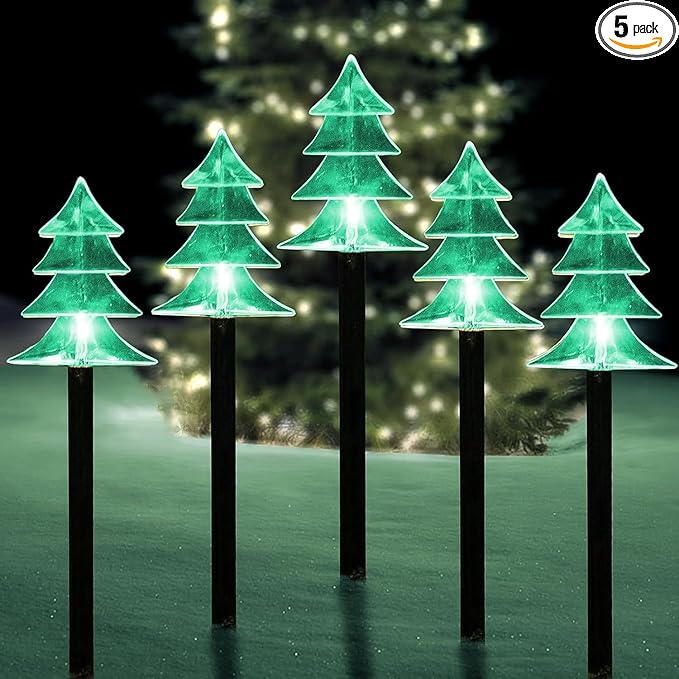 ILLUMINEW Christmas Solar Pathway Lights, Set of 5 Waterproof Landscape Christmas Lights, Stake Decorations, LED | Lumora