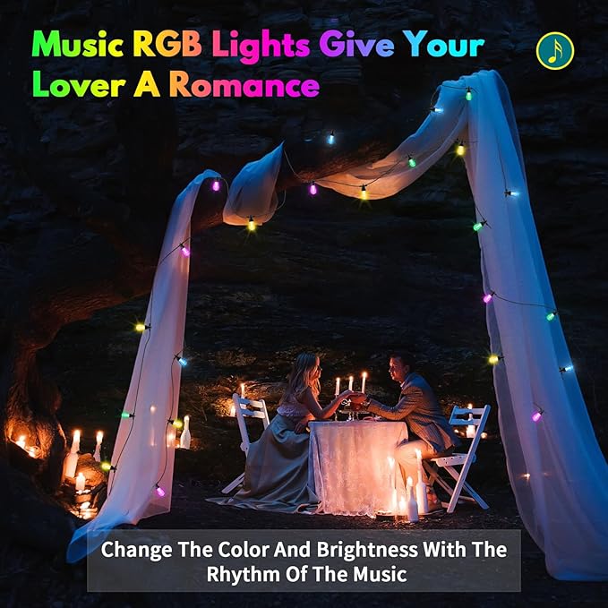BBG Outdoor String Lights 50FT RGBW - Patio Lights Outdoor Waterproof, 24V Low Voltage, 20 Shatterproof Bulbs, Individual Bulb Color Control, APP & Remote, Linkable, Music Sync, Timer