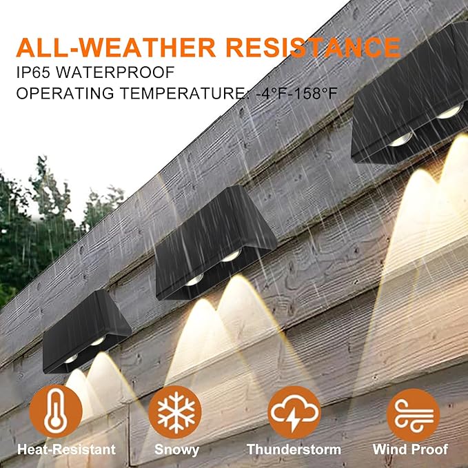 Solar Fence Lights Outdoor 8-Pack, 3000/4000/6000K & 8 RGB Colors, IP65 Waterproof LED Fence Lights Solar Powered, 100 Lumens Outdoor Light for Yard, Patio, Deck, Wall, Stair, Step, Railing (4PK)