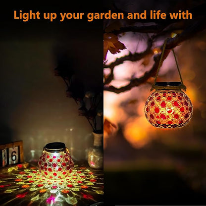 2 PCS Mosaic Solar Lights Outdoor,Garden Hanging Camping Lanterns Lamp Waterproof, Solar-Powered Led Light for Women Mom Grandma Yard Patio Lawn Pathway Porch Garden Birthday Chrismas Party Décor