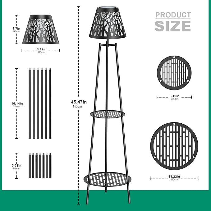 MXwcy 2 Pack Metal Solar Floor Lights Outdoor with Plant Stands, 45.5'' Solar Powered Street Lights, for Garden | Lumora