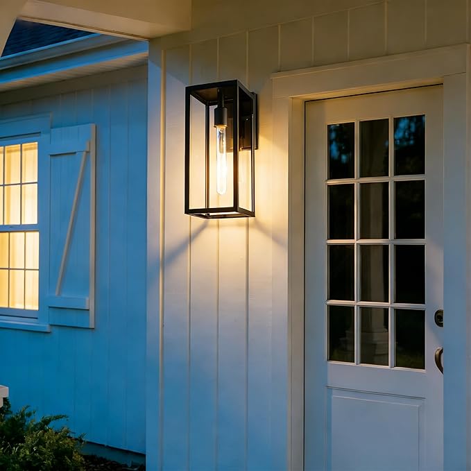 Bestshared Outdoor Wall Sconce Lights,15 Inch Exterior Wall Lantern with Clear Glass, Black Porch Sconce | Lumora