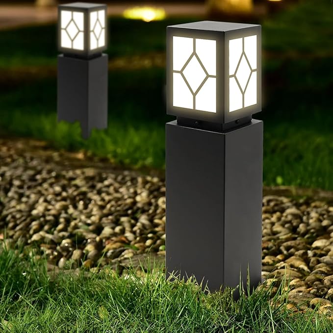 Landscape Path Lights 24" IP65 Waterproof Bollard Lights, Heavy Duty Steel Stable Widened Base E27 Lamp Holder, Modern Outdoor Path Lights Bollard for Lawn, Patio, Courtyard, Driveway, Lozenge 1pack