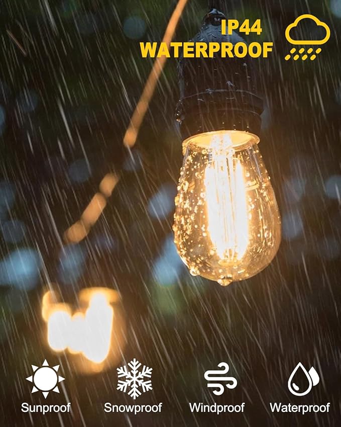 BRIMAX 100FT Outdoor String Lights 2W 30 Hanging Bulbs,with Additional 25 Pack S14 Replacement LED Bulbs,2700K Soft Warm White, Shatterproof Waterproof