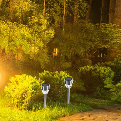 TEHAUX 2pcs Stainless Steel Solar Yard Lights Waterproof LED Ground Insert Path Lights for Outdoor Garden Courtyard Lawn Decoration